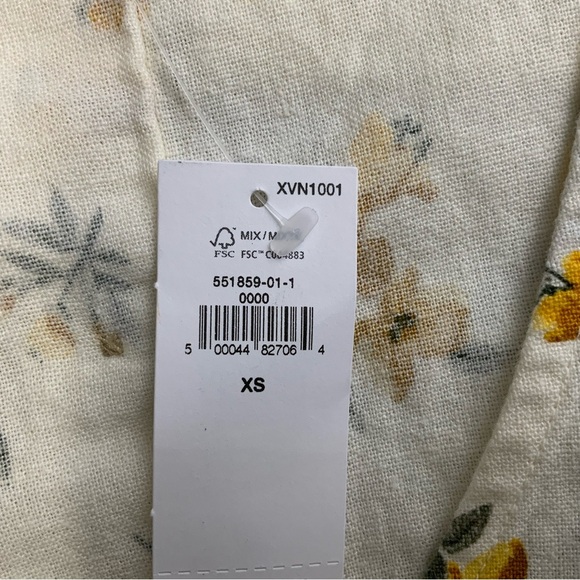 Old Navy Yellow Foral Linen Blend Shift Dress Button Down Back. Size XS. (NWT). - Picture 8 of 9